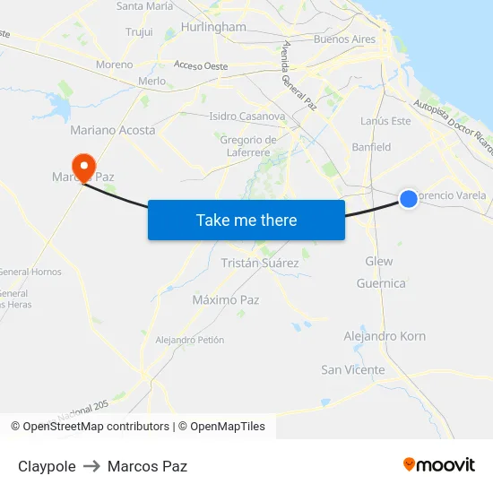 Claypole to Marcos Paz map