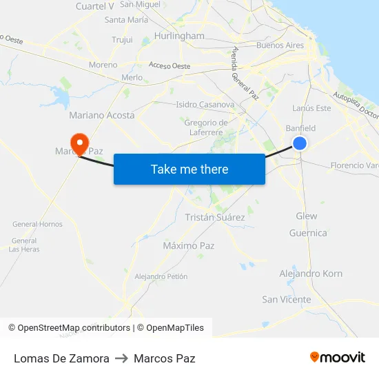 Lomas De Zamora to Marcos Paz map
