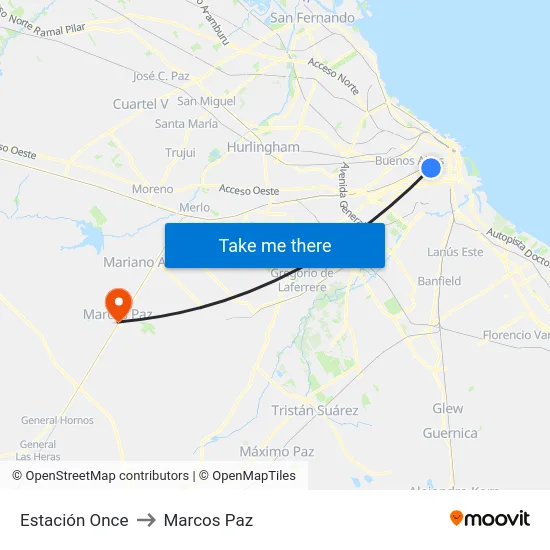 Estación Once to Marcos Paz map