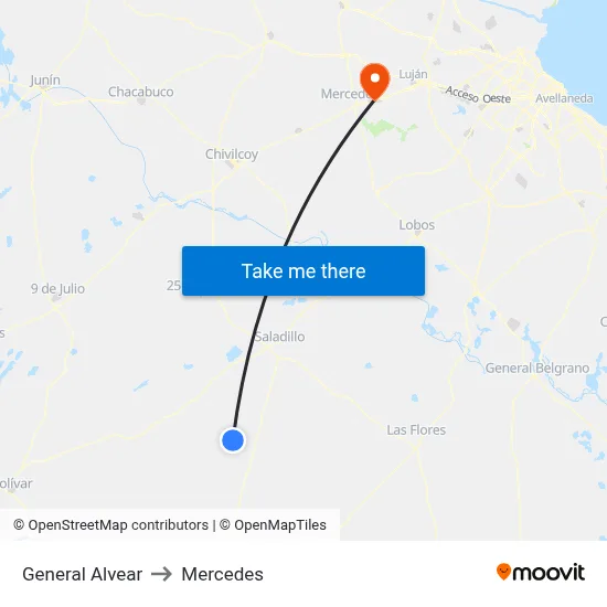General Alvear to Mercedes map