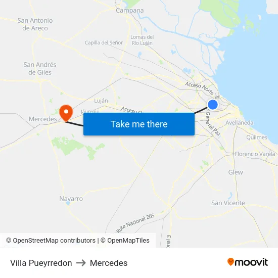 Villa Pueyrredon to Mercedes map