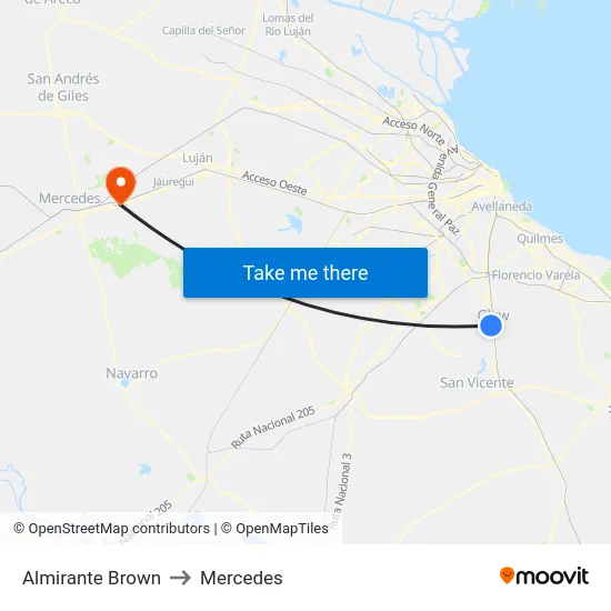 Almirante Brown to Mercedes map