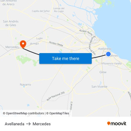 Avellaneda to Mercedes map