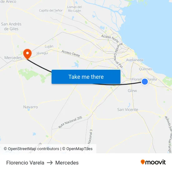 Florencio Varela to Mercedes map