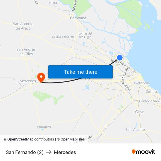 San Fernando (2) to Mercedes map