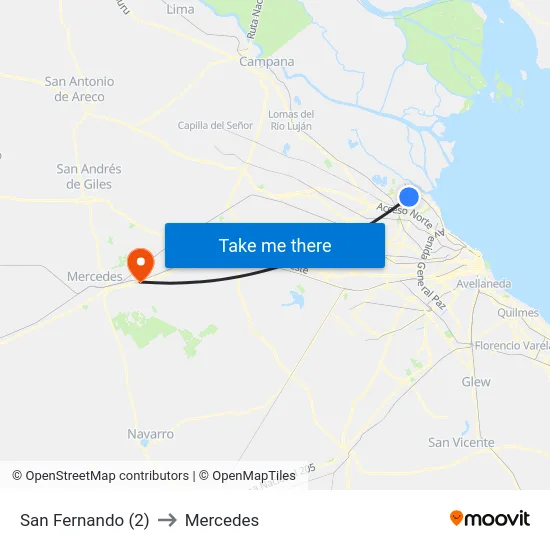 San Fernando (2) to Mercedes map
