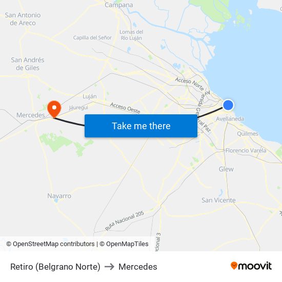 Retiro (Belgrano Norte) to Mercedes map