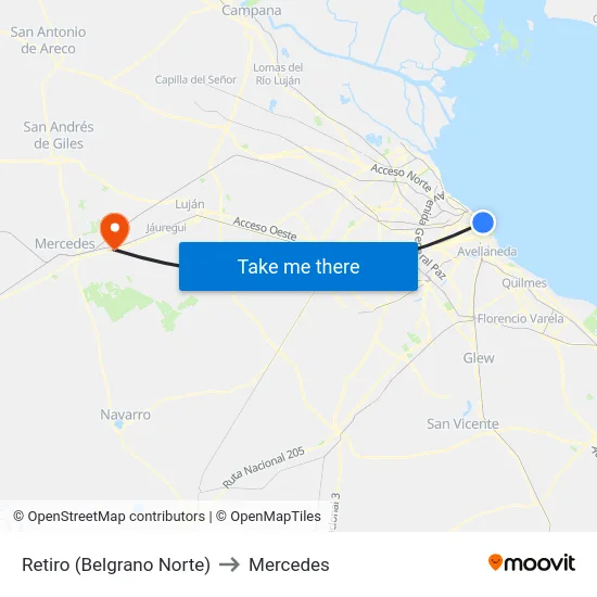 Retiro (Belgrano Norte) to Mercedes map