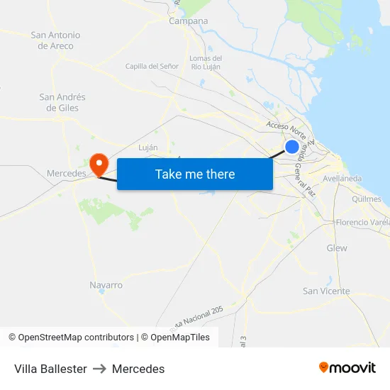 Villa Ballester to Mercedes map
