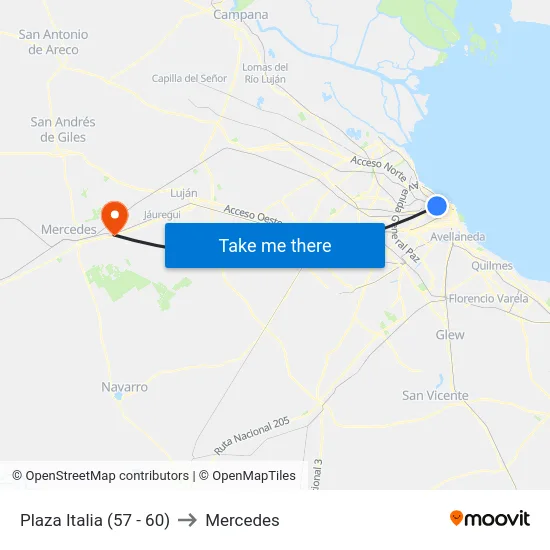 Plaza Italia (57 - 60) to Mercedes map