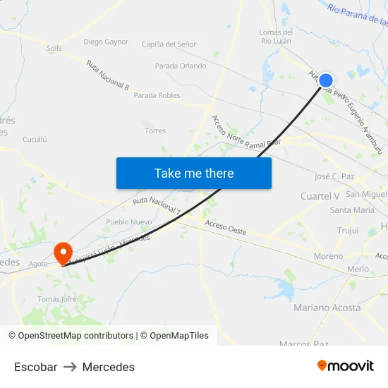 Escobar to Mercedes map