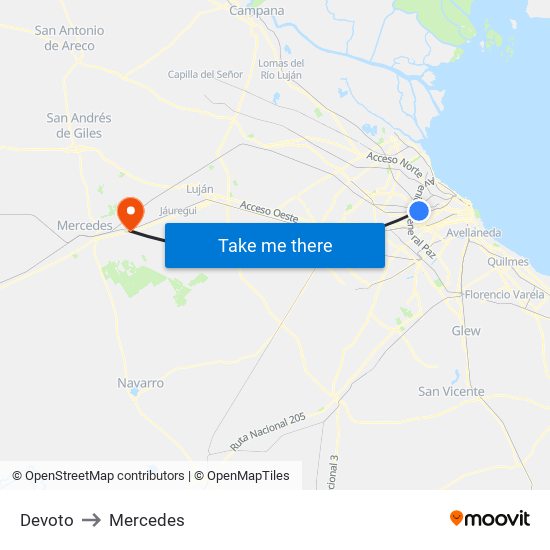 Devoto to Mercedes map