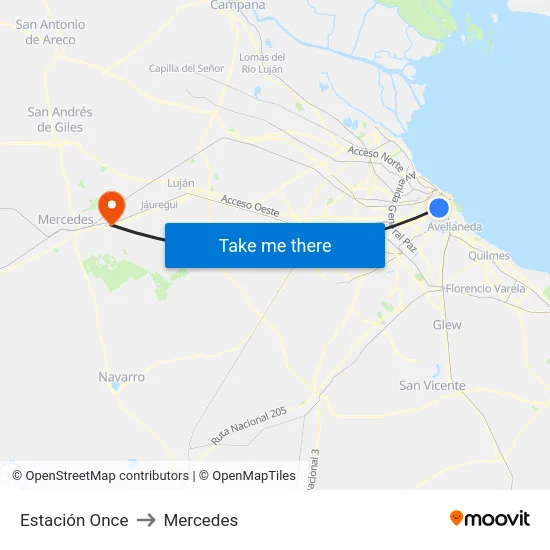 Estación Once to Mercedes map