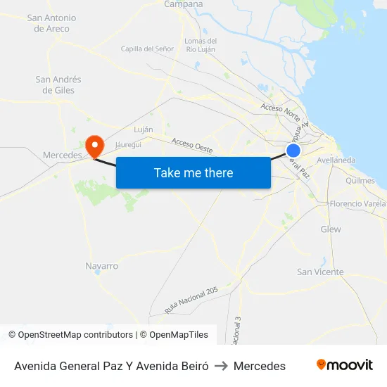 Avenida General Paz Y Avenida Beiró to Mercedes map