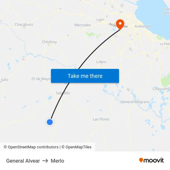 General Alvear to Merlo map