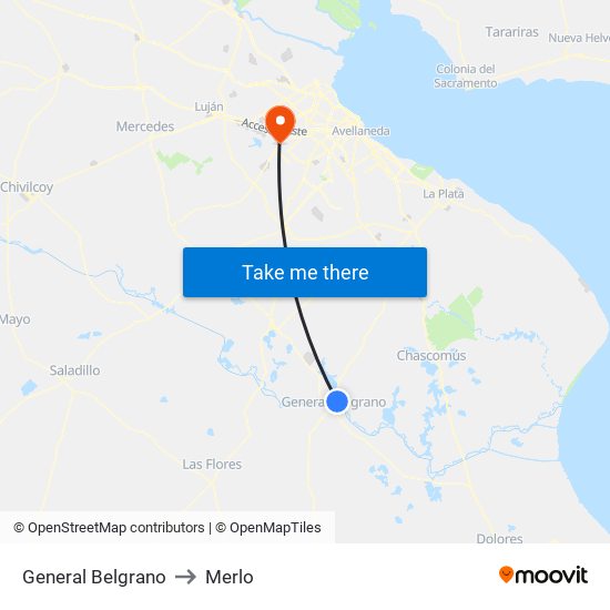 General Belgrano to Merlo map
