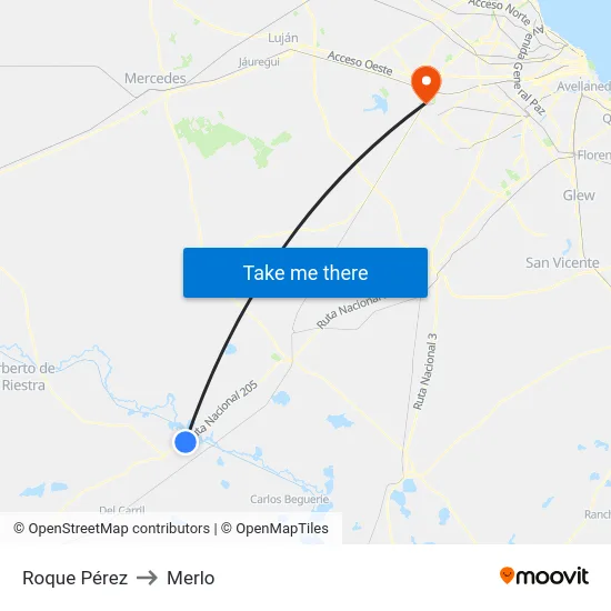 Roque Pérez to Merlo map