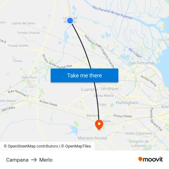 Campana to Merlo map