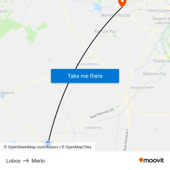 Lobos to Merlo map