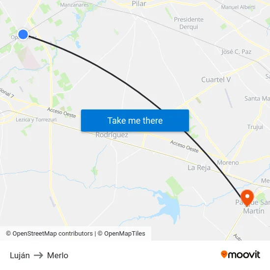Luján to Merlo map