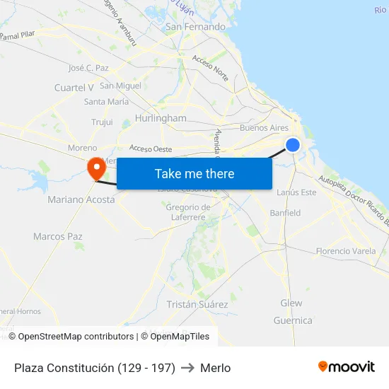 Plaza Constitución (129 - 197) to Merlo map