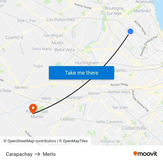 Carapachay to Merlo map