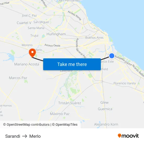 Sarandi to Merlo map