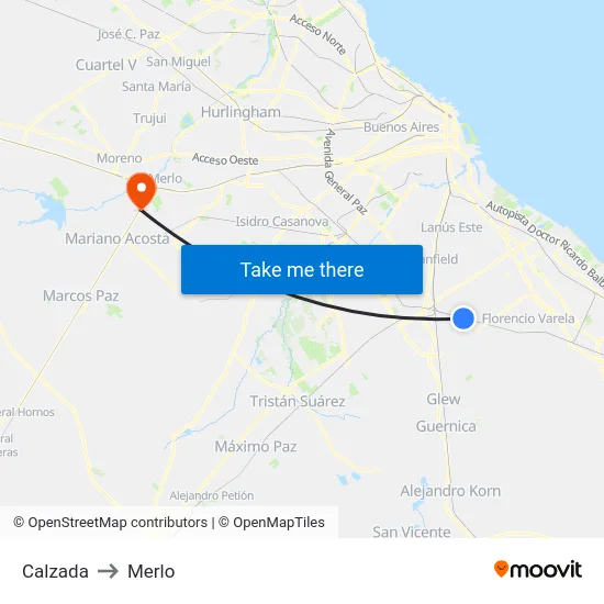 Calzada to Merlo map