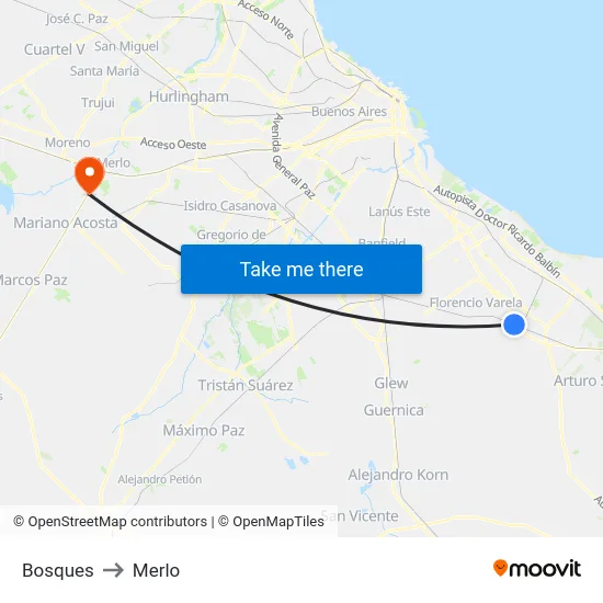 Bosques to Merlo map