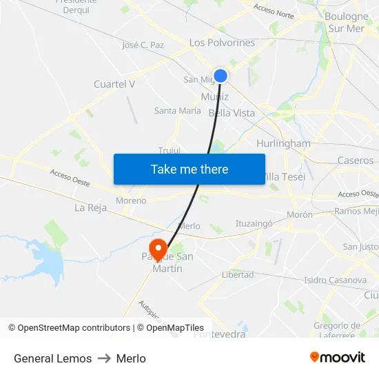 General Lemos to Merlo map