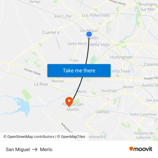 San Miguel to Merlo map
