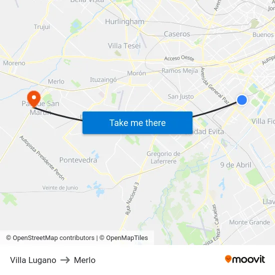 Villa Lugano to Merlo map