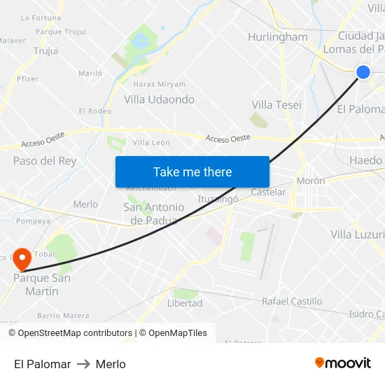 El Palomar to Merlo map
