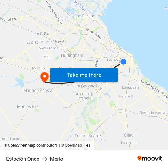 Estación Once to Merlo map