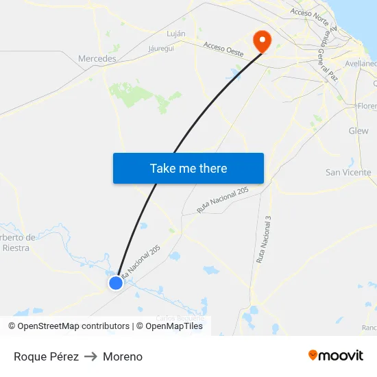 Roque Pérez to Moreno map