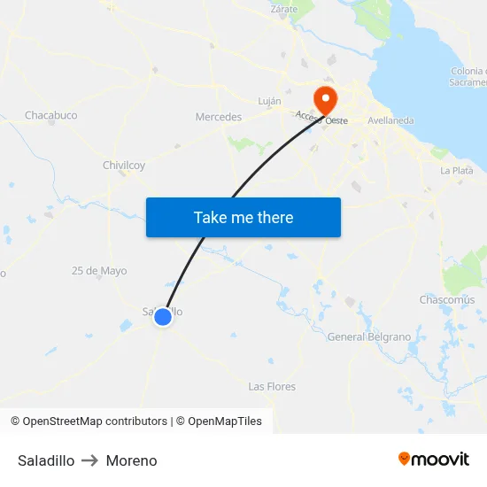 Saladillo to Moreno map