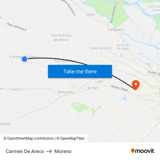 Carmen De Areco to Moreno map