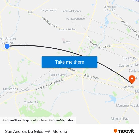 San Andrés De Giles to Moreno map