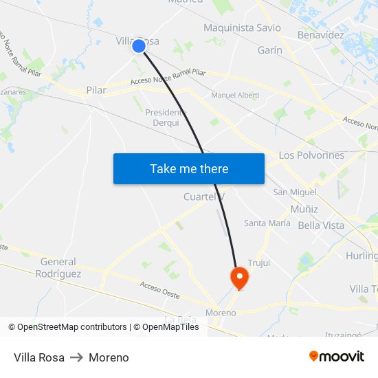 Villa Rosa to Moreno map