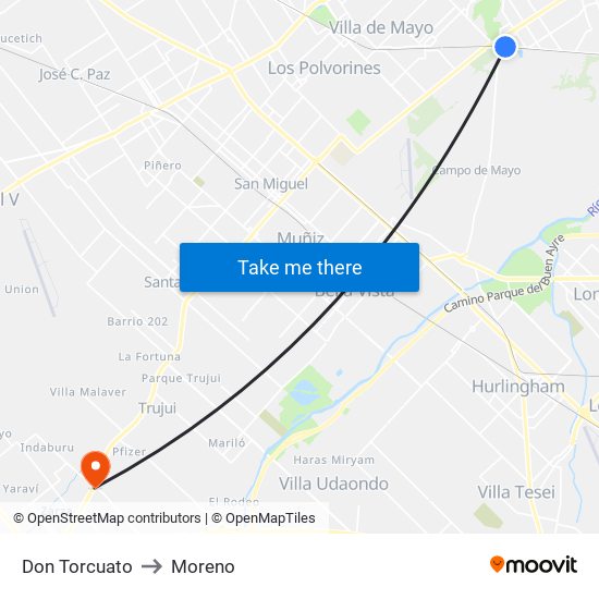 Don Torcuato to Moreno map