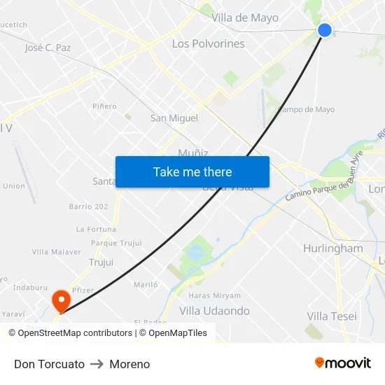 Don Torcuato to Moreno map