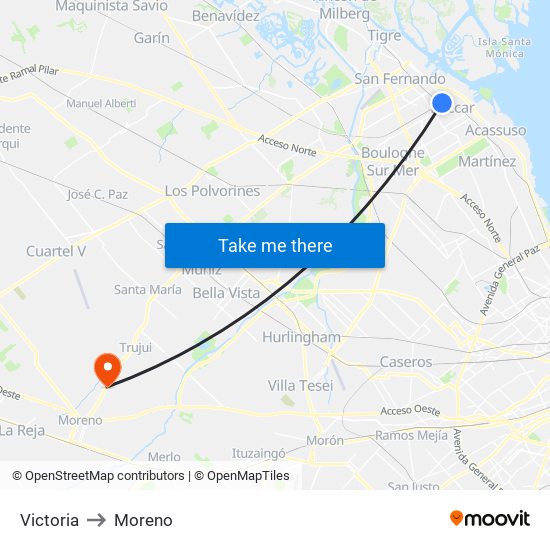 Victoria to Moreno map