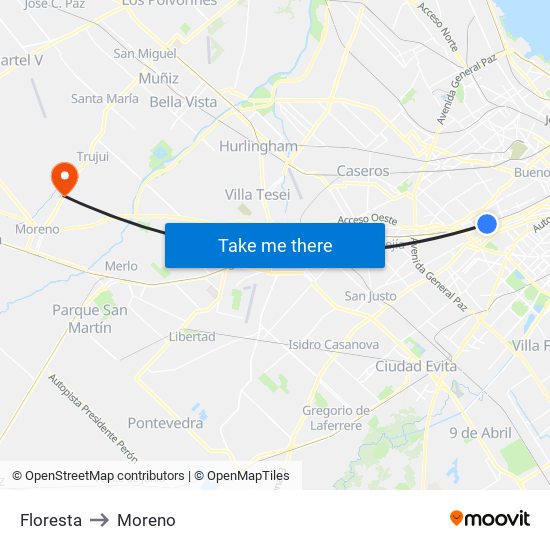 Floresta to Moreno map