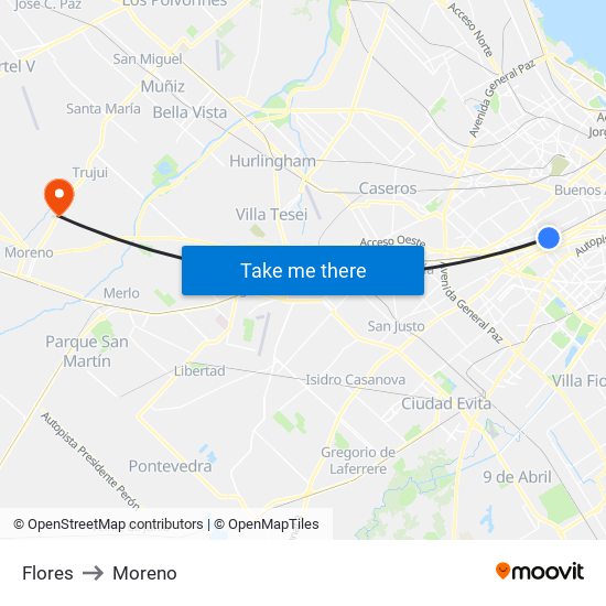 Flores to Moreno map