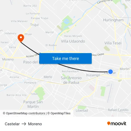 Castelar to Moreno map