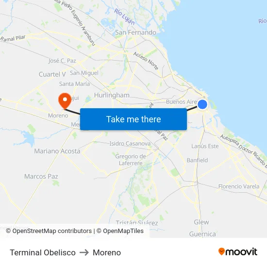 Terminal Obelisco to Moreno map