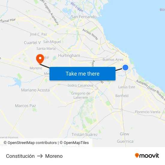 Constitución to Moreno map