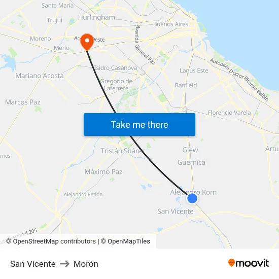 San Vicente to Morón map