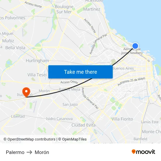 Palermo to Morón map