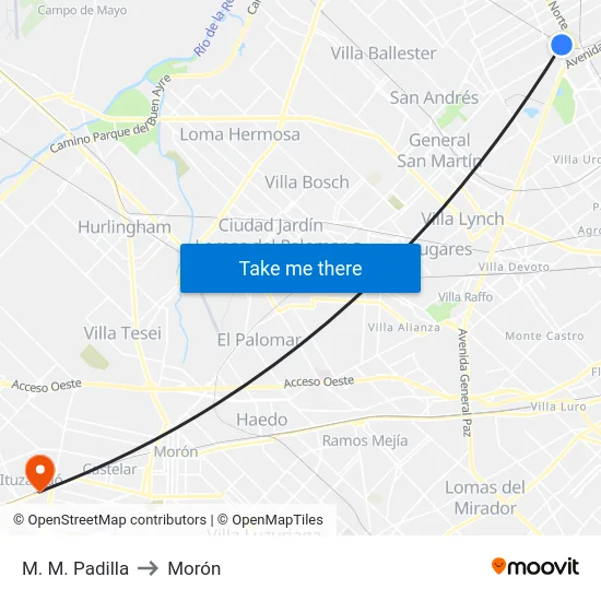 M. M. Padilla to Morón map